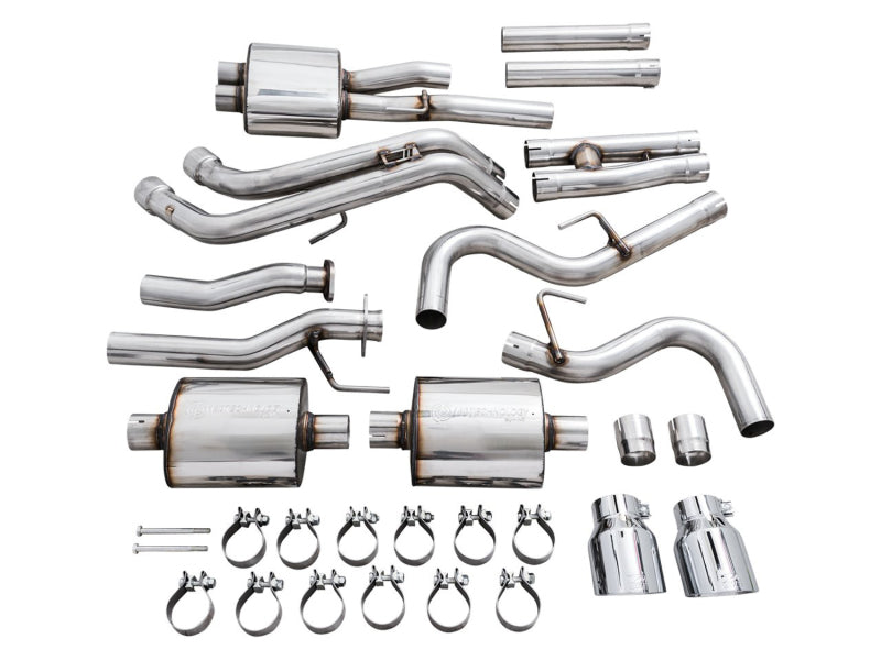 AWE 16-22 Dual Chrome Silver Tips Catback Exhaust w/ BashGuard | Toyota Tacoma (16-19 / 20-23)