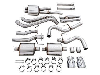 AWE 16-22 Dual Chrome Silver Tips Catback Exhaust w/ BashGuard | Toyota Tacoma (16-19 / 20-23)