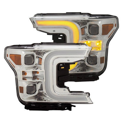 ANZO Projector Headlights w/ Plank Style Switchback Chrome w/ Amber | Ford F-150 (18-19) (111399)