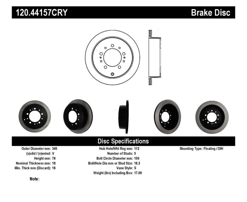 Stoptech Rear Premium Cryo Rotor | Toyota Land Cruiser / Lexus LX (14-21)