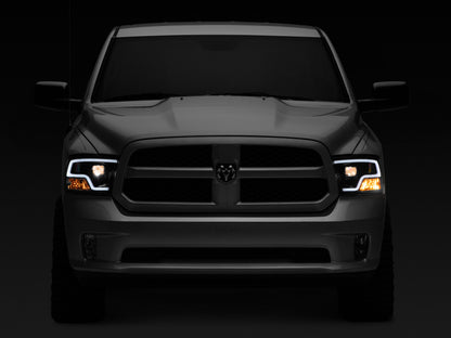 Raxiom LED Halo Projector Headlights Black Housing (F&R): Dodge Ram / Ram 1500 (02-18)