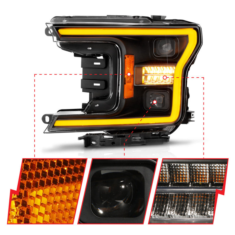 ANZO LED Projector Headlight w/ Light Bar Switchback Sequential Black | Ford F-150 (18-20) (111570)