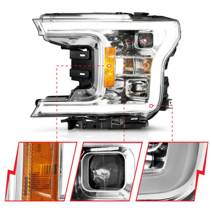 ANZO Projector Headlights w/ Plank Style Switchback Chrome w/ Amber | Ford F-150 (18-19) (111399)