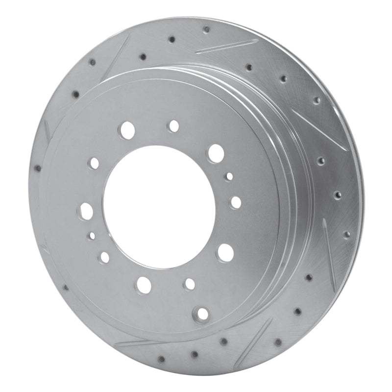 R1 Concepts Rear Left Drilled & Slotted Silver Brake Rotor | Toyota Land Cruiser (14-18 / 19-21 / 07-09 / 10-13)