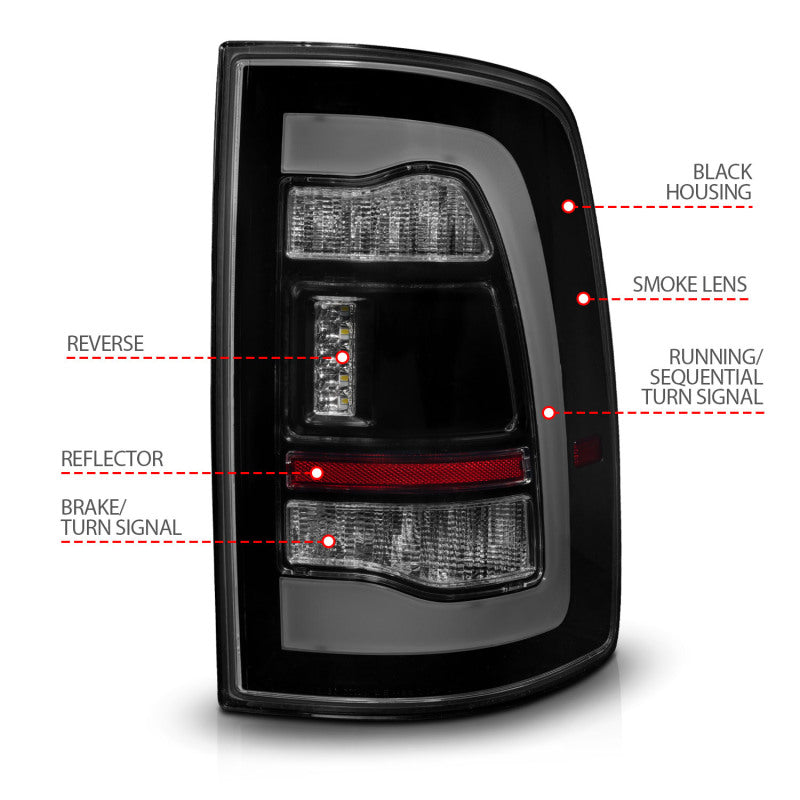 ANZO Sequential LED Taillights w/Switchback (Smoke): Dodge Ram 2009 - 2018 (1500, 2500, 3500)