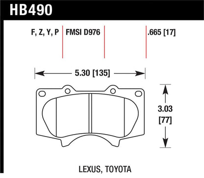 Hawk Perf Brake Pads | Lexus GX460 / 4Runner / FJ Cruiser / Se (03-09/04-16/07-10) (HB490Y.665)