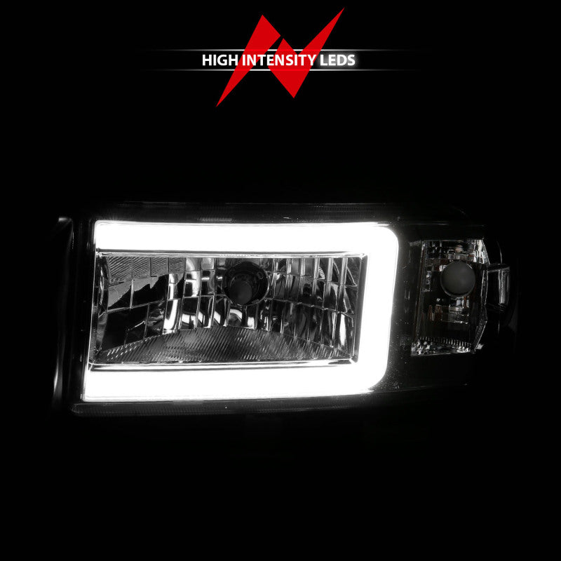 ANZO Crystal Headlights w/ Light Bar (Chrome): Dodge Ram 1994 - 2002 (1500, 2500, 3500)
