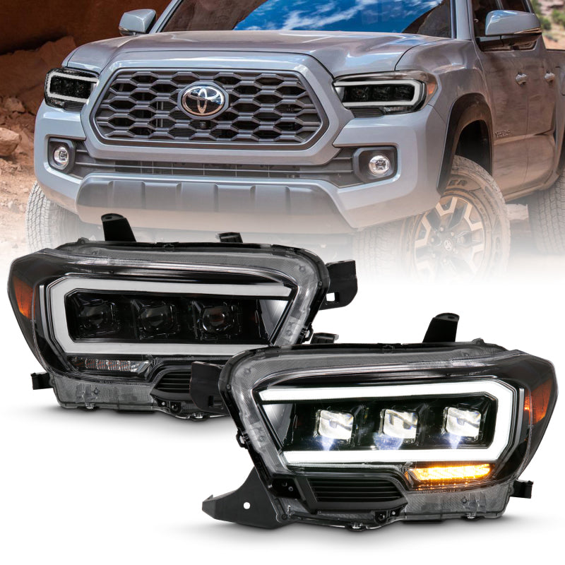 ANZO LED Projector Headlight Plank Style Black w/ Amber | Toyota Tacoma (16-18) (111496)