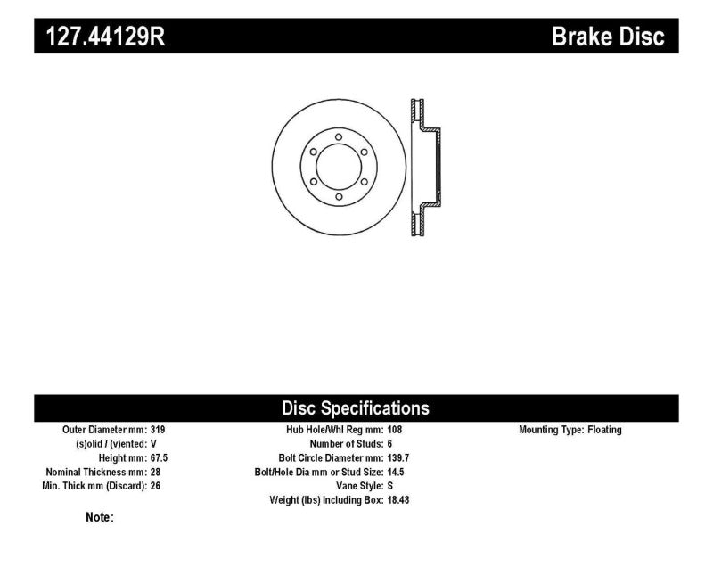 StopTech SportStop 319mm Disc Brake Rotors | Toyota FJ Cruiser / Tacoma / 4Runner (03-23) (127.44129R)