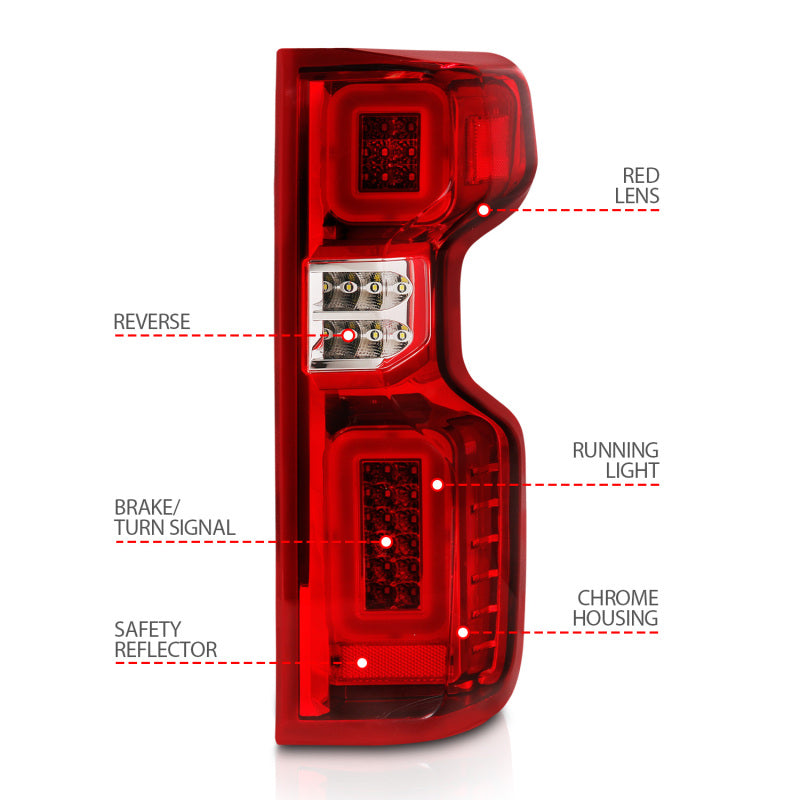ANZO LED Tail Light Assembly Chrome Housing Red/Clear Lens G2 | Chevy Silverado (19-21) (311416)