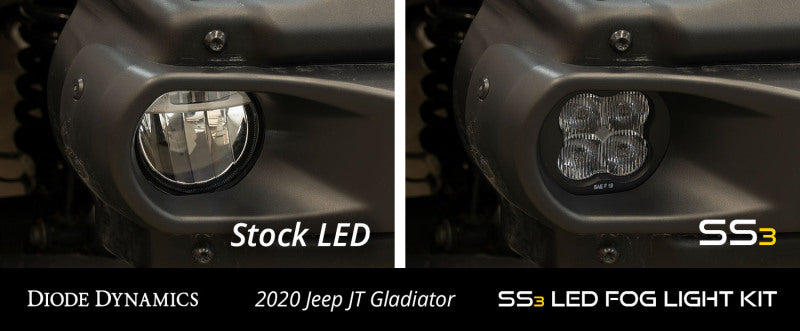 Diode Dynamics SS3 Sport LED Fog Light Kit Amber Backlit White (FRONT): Jeep Wrangler JK 2007-2018 / JL 2018-26 / Gladiator JT 2020-24 10th Anniversary Metal Bumper