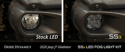 Diode Dynamics SS3 Sport LED Fog Light Kit Amber Backlit White (FRONT): Jeep Wrangler JK 2007-2018 / JL 2018-26 / Gladiator JT 2020-24 10th Anniversary Metal Bumper