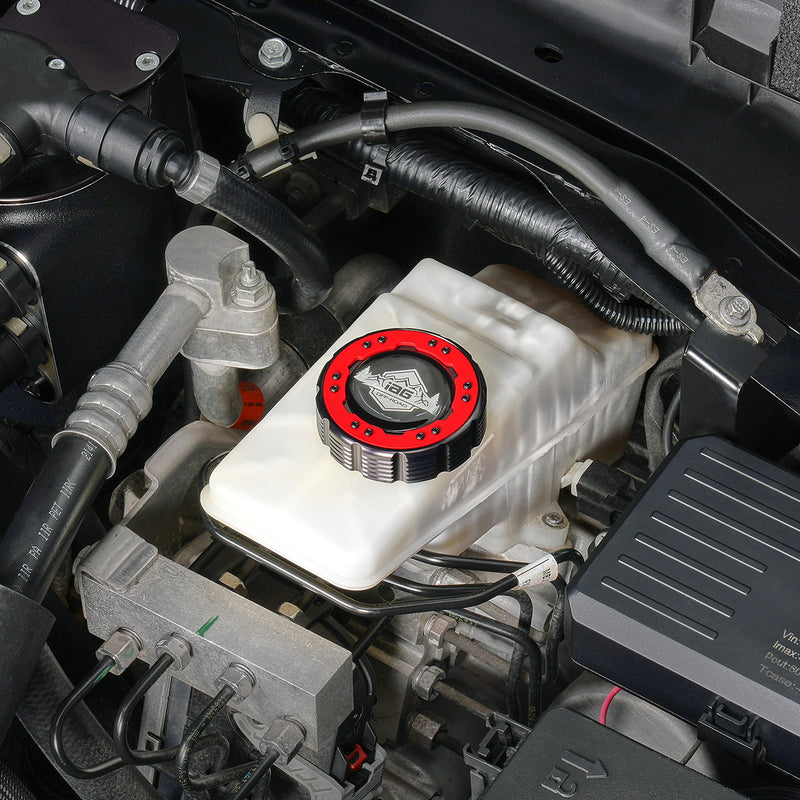 Beadlock Brake Fluid Cap w/ Red For 2021+ Ford Bronco, 19+ Ranger, 22+ Maverick - IAG-ACC-F1091BKRD image 2