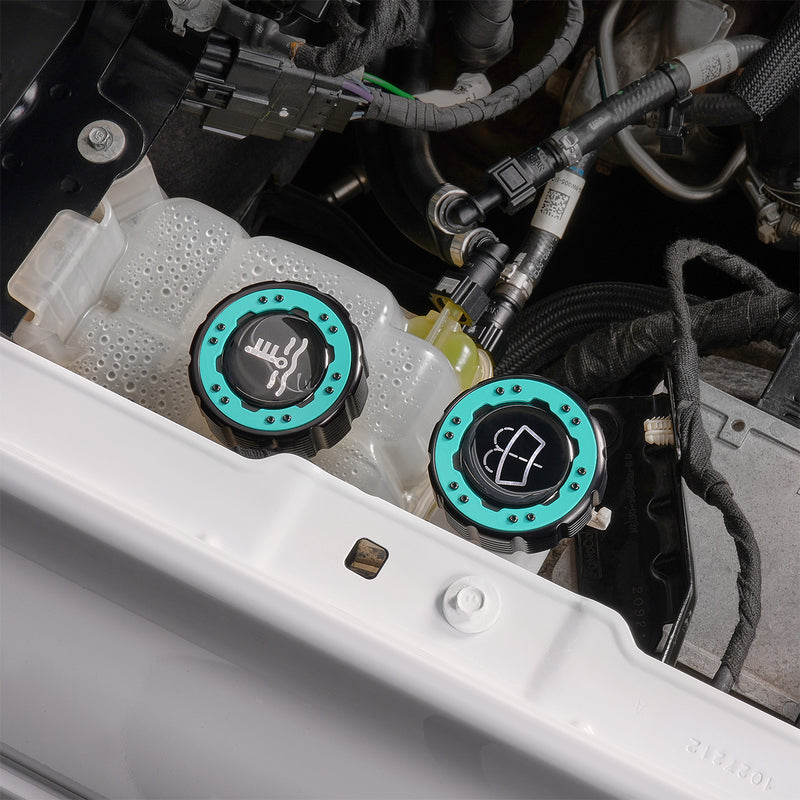 Beadlock Washer Fluid Cap w/ Teal For 21+ Ford Bronco, 24+ Ranger, 22+ Maverick - IAG-ACC-F1093BKGT image 2