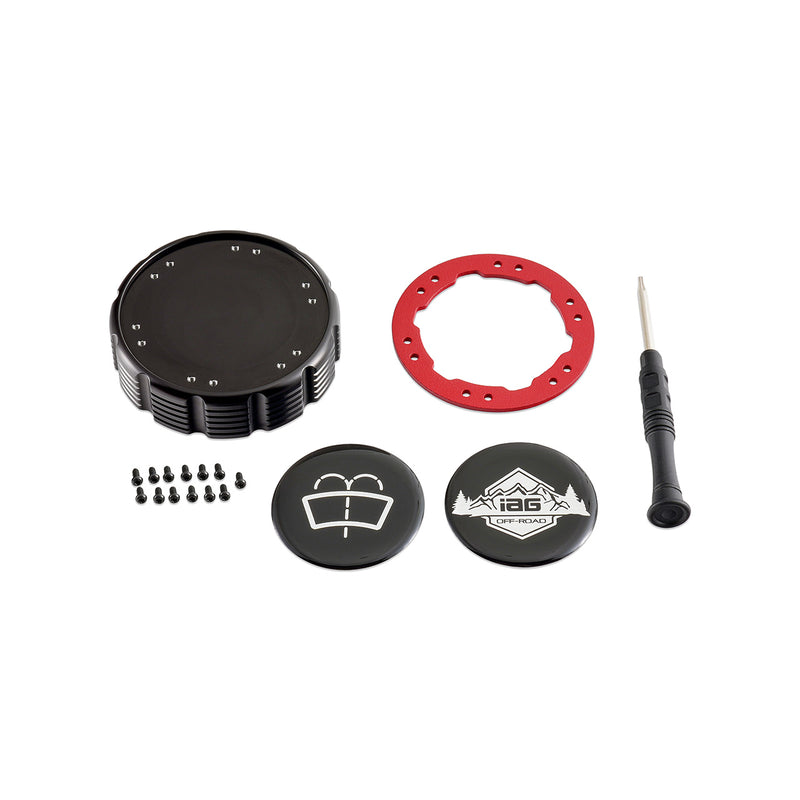 Beadlock Washer Fluid Cap w/ Red For 2021+ Ford Bronco, 24+ Ranger, 22+ Maverick - IAG-ACC-F1093BKRD
