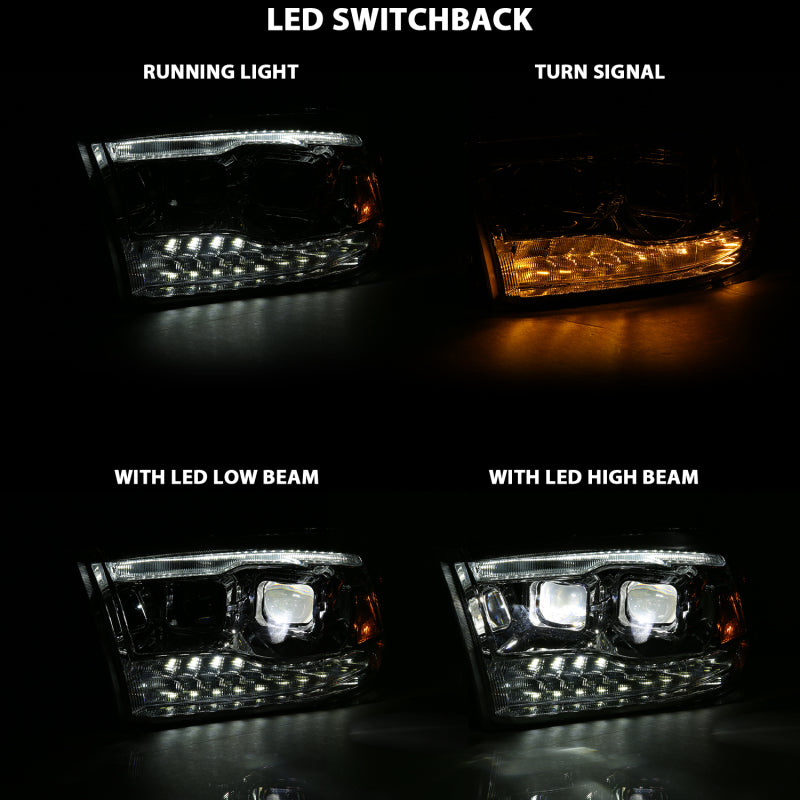 ANZO LED Projector Headlights Plank Style Switchback w/ Halo (Chrome): Dodge Ram 1500 2009 - 2018