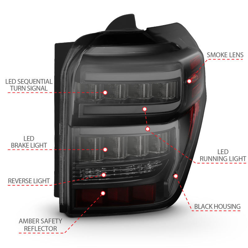 ANZO LED Tail Light Assembly Smoke Lens w/ Light Bar | Toyota 4Runner (14-20) (311312)