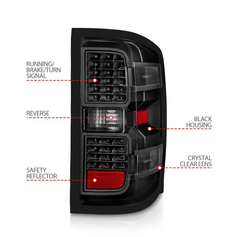 ANZO LED Tail Light Assembly w/ Clear Lens | Silverado 1500/2500/3500 / Sierra 3500 (15-19) (311423)
