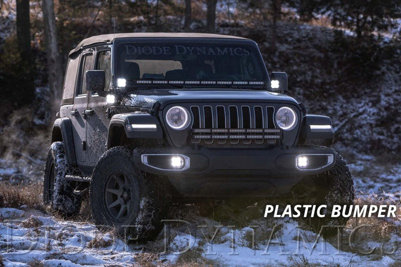 Diode Dynamics SS3 Sport LED Fog Light Kit Amber Backlit White (FRONT): Jeep Wrangler JK 2007-2018 / JL 2018-26 / Gladiator JT 2020-24 10th Anniversary Metal Bumper