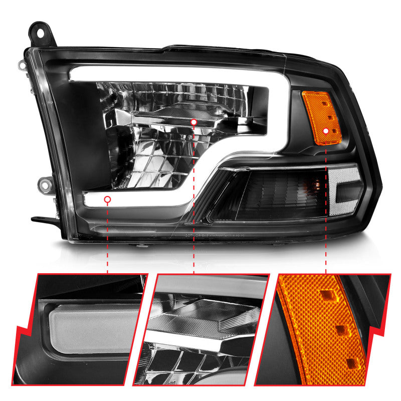 ANZO Full LED Square Projector Headlights (Chrome/Black Amber): Dodge Ram 1500 2009 - 2018