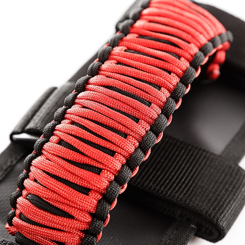 Rugged Ridge Paracord Grab Handles Red Black (F&R): Jeep Wrangler JK / JL / Gladiator JT 2007-2024