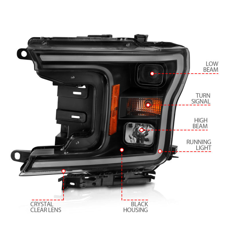 ANZO Projector Headlight Set w/Halo Plank Style Black Amber | Ford F-150 (18-19) (111467)