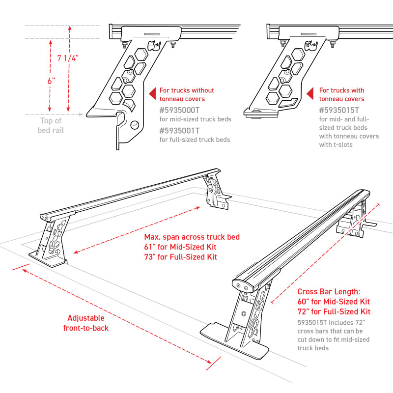 Go Rhino XRS Cross Bars Kit | Jeep Gladiator / Toyota Tacoma / Nissan Frontier (19-26) / (16-22) / (05-21) (5935000T)