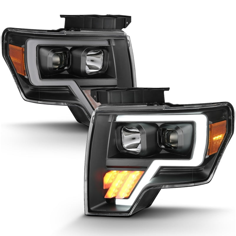 ANZO Projector Headlight Set Light Bar G4 H.L. Black Amber Pair | Ford F-150 (09-14) (111445)