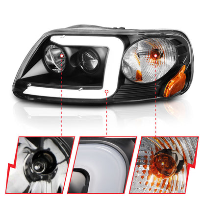 ANZO Black Projector Headlight Set w/ Light Bar | Ford Expedition (97-02) / F-150 (97-03) (111503)