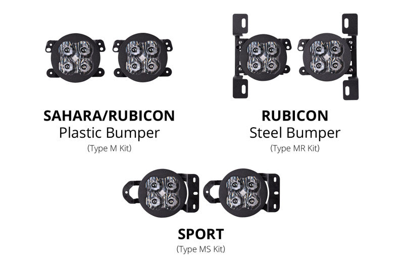 Diode Dynamics SS3 Sport LED Fog Light Kit Amber Backlit White (FRONT): Jeep Wrangler JK 2007-2018 / JL 2018-26 / Gladiator JT 2020-24 10th Anniversary Metal Bumper