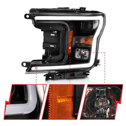 ANZO Projector Headlight Set w/Halo Plank Style Black Amber | Ford F-150 (18-19) (111467)