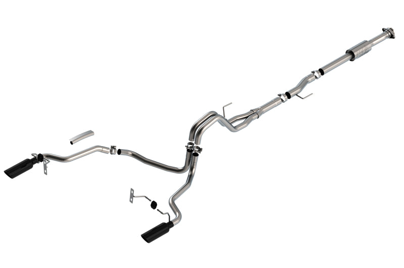 Borla 3" into dual 2.25" Cat-Back System | Ford F-150 (21) 2.7L/3.5L | Split Rear Exit Black Chrome Tips ATAK