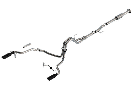Borla 3" into dual 2.25" Cat-Back System | Ford F-150 (21) 2.7L/3.5L | Split Rear Exit Black Chrome Tips ATAK