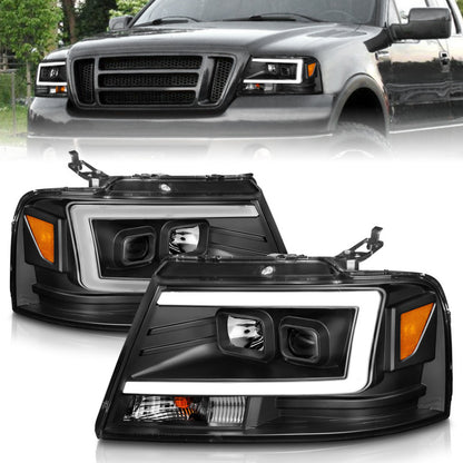 ANZO Projector Headlight Set w/ Light Bar Black Housing | Ford F-150 (04-08) (111541)