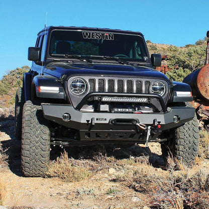 Westin Textured Black Full Width Front Bumper w/ Bull Bar: Jeep Gladiator (20-24) / Wrangler (18-24)