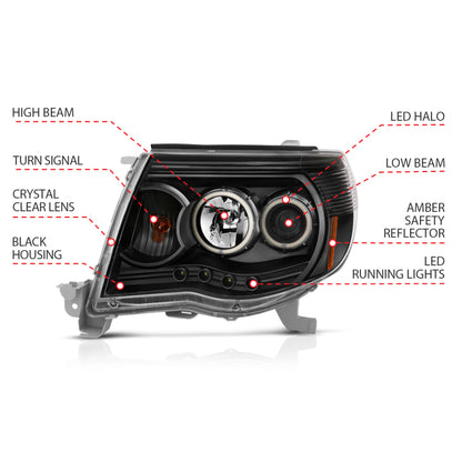ANZO Projector Headlight Set w/ Halo Black | Toyota Tacoma (05-11) (121282)