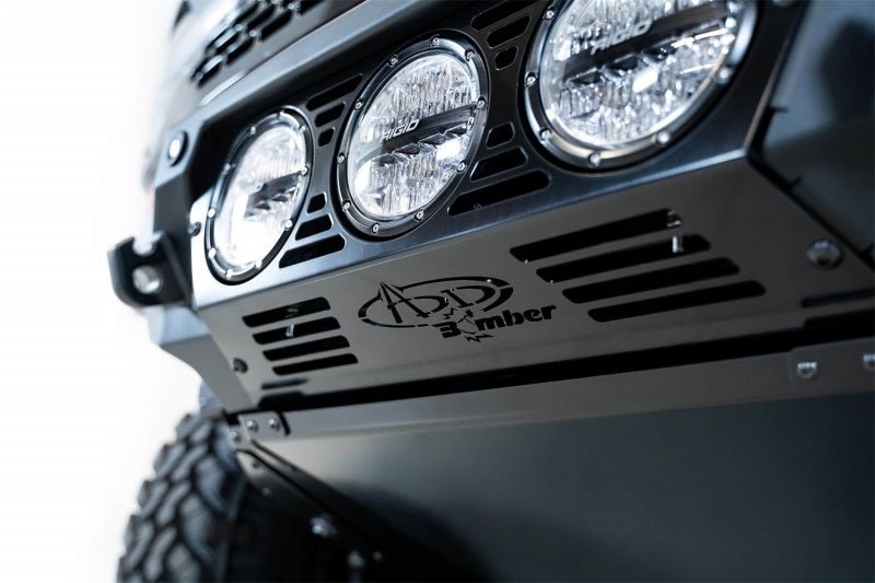 Addictive Desert Designs 2021+ Ford Bronco Bomber Front Bumper (w/ 3 Rigid 360 Mounts) Bumpers offroad accessory | Iron Ridge Offroad