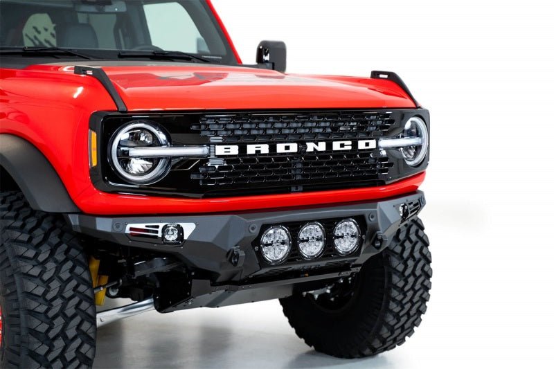 Addictive Desert Designs 2021+ Ford Bronco Bomber Front Bumper (w/ 3 Rigid 360 Mounts) Bumpers offroad accessory | Iron Ridge Offroad