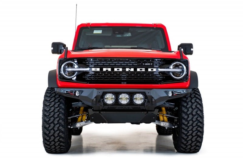 Addictive Desert Designs 2021+ Ford Bronco Bomber Front Bumper (w/ 3 Rigid 360 Mounts) Bumpers offroad accessory | Iron Ridge Offroad
