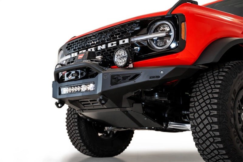 Addictive Desert Designs 2021+ Ford Bronco Rock Fighter Front Bumper - Hammer Black Bumpers offroad accessory | Iron Ridge Offroad