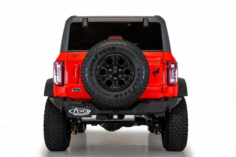 Addictive Desert Designs 2021+ Ford Bronco Rock Fighter Rear Bumper - Hammer Black Bumpers offroad accessory | Iron Ridge Offroad
