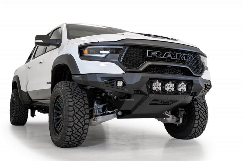 Addictive Desert Designs Bomber Front Bumper (FRONT): Ram 1500 TRX (19-24) - Hammer Black Bumpers, Grilles & Guards offroad accessory | Iron Ridge Offroad