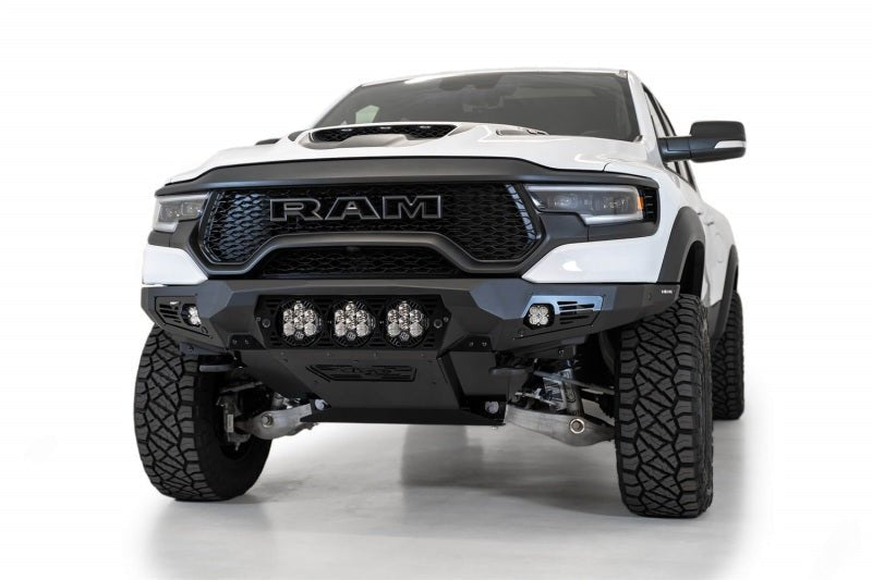 Addictive Desert Designs Bomber Front Bumper (FRONT): Ram 1500 TRX (19-24) - Hammer Black Bumpers, Grilles & Guards offroad accessory | Iron Ridge Offroad