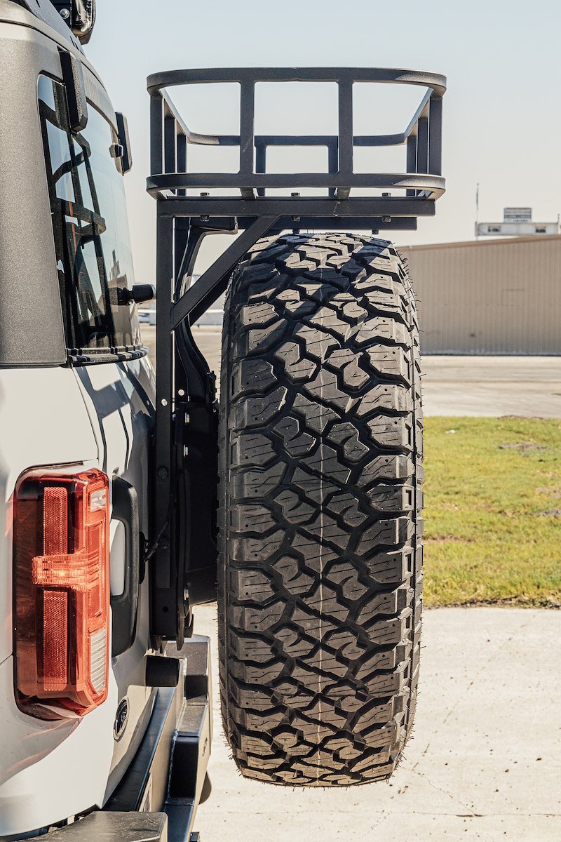 Advanced Accessory Concepts Spare Tire Cargo Carrier Mount - 2021+ Ford Bronco Exterior Styling offroad accessory | Iron Ridge Offroad