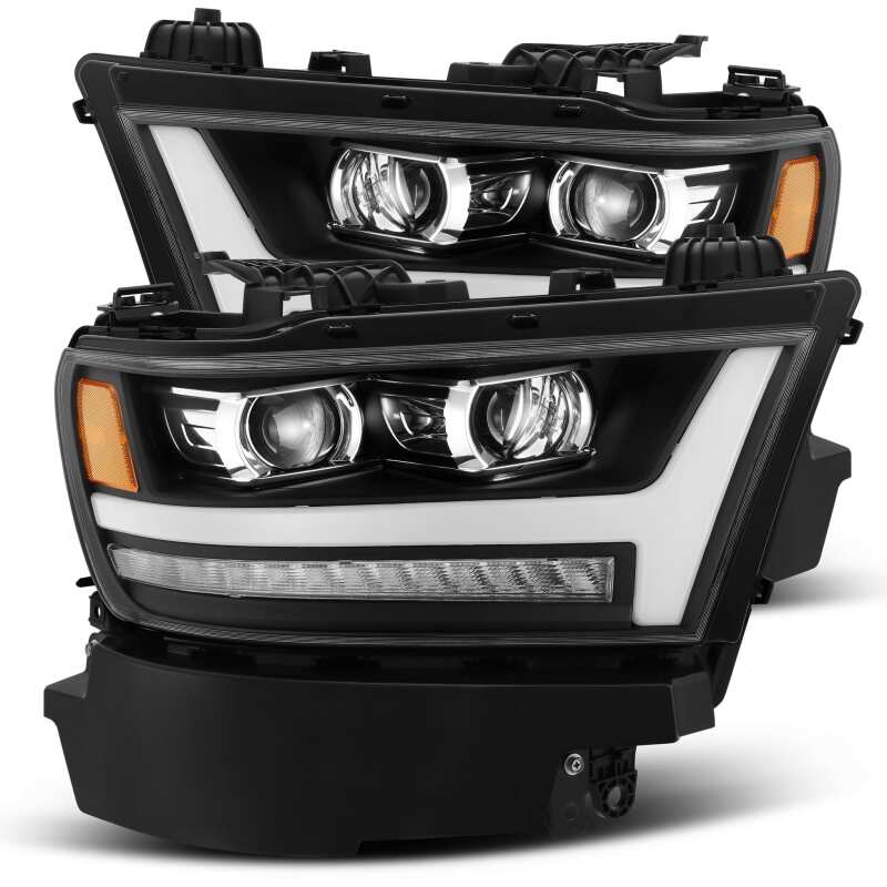 AlphaRex 19-20 Ram 1500HD PRO-Series Proj Headlight Plnk Style Blk w/Activ Light/Seq Signal/Plnk DRL Lights offroad accessory | Iron Ridge Offroad
