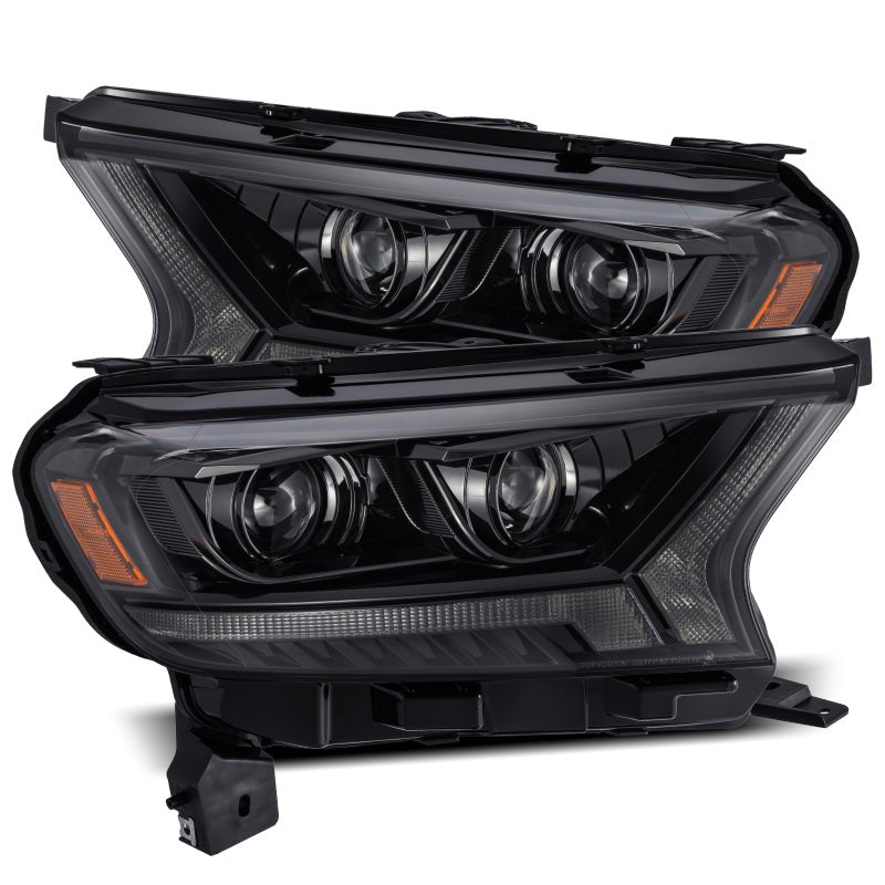 AlphaRex 19 - 21 Ford Ranger LUXX LED Proj Headlights Plank Style Alpha Black w/Seq Signal/DRL Lights offroad accessory | Iron Ridge Offroad