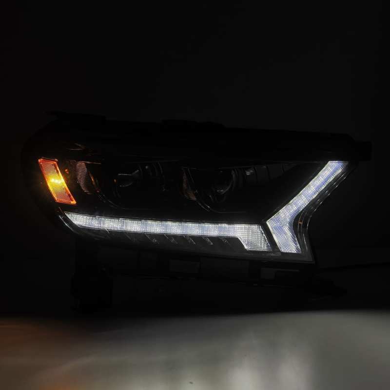 AlphaRex 19 - 21 Ford Ranger LUXX LED Proj Headlights Plank Style Alpha Black w/Seq Signal/DRL Lights offroad accessory | Iron Ridge Offroad