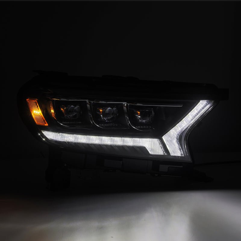 AlphaRex 19 - 21 Ford Ranger NOVA LED Proj Headlight Plnk Style Alpha Blk w/Activ Light/Seq Signal/DRL Lights offroad accessory | Iron Ridge Offroad