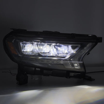 AlphaRex 19 - 21 Ford Ranger NOVA LED Proj Headlight Plnk Style Alpha Blk w/Activ Light/Seq Signal/DRL Lights offroad accessory | Iron Ridge Offroad