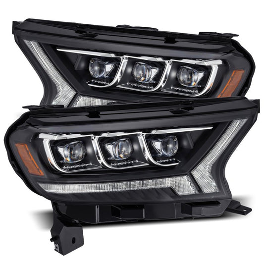 AlphaRex NOVA LED Proj Headlights Plank Style Black w/Activ Light/Seq Signal/DRL - 2019 - 2023 Ford Ranger Lights offroad accessory | Iron Ridge Offroad